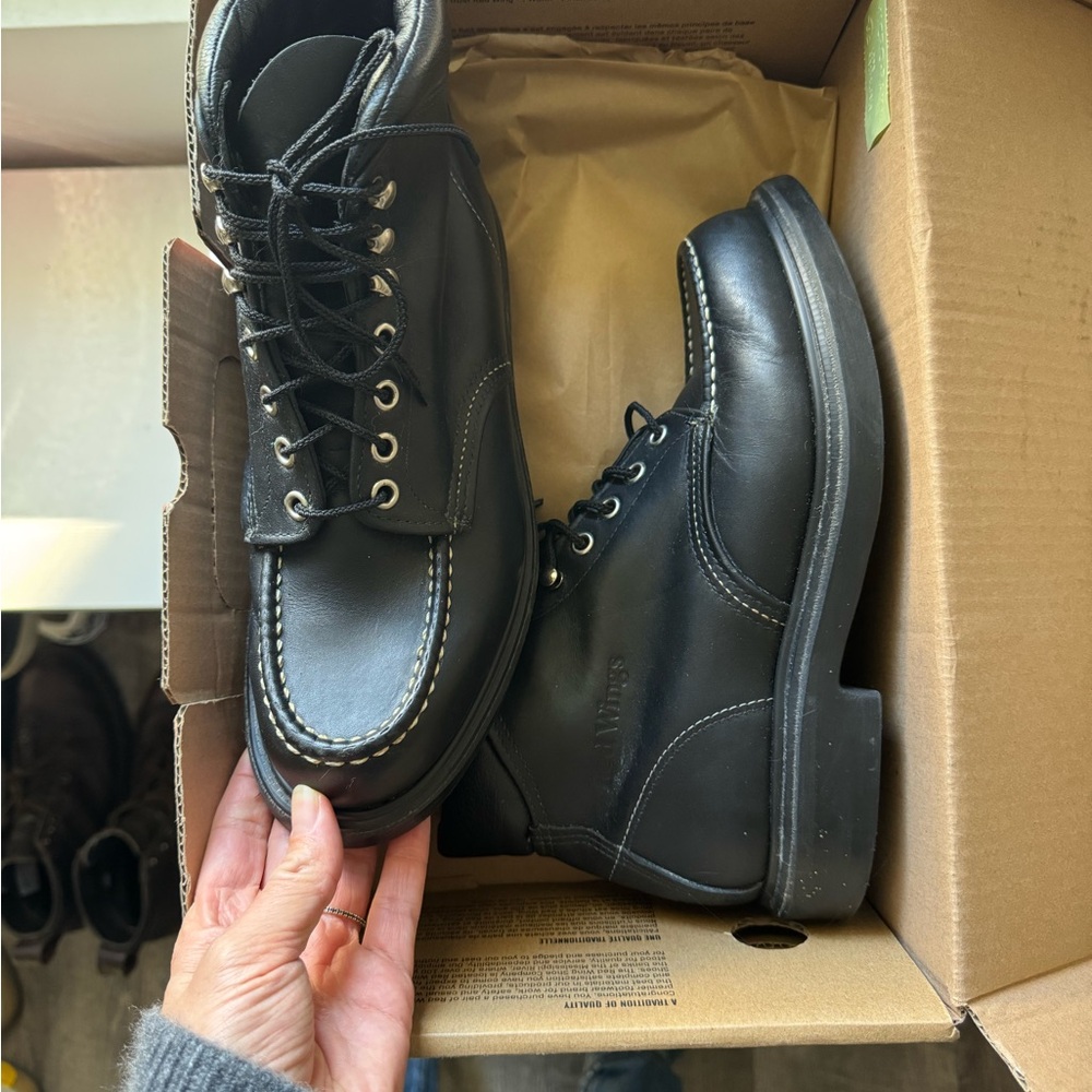 Vintage 2921 Black Chrome Moc Toe Leather Boots size 7D - Picture 3 of 14
